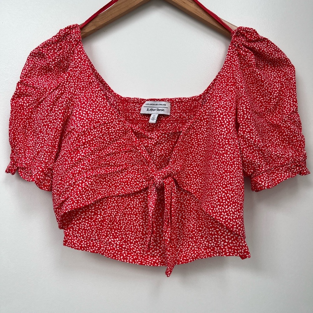 & Other Stories Red Floral Puff Sleeve Blouse